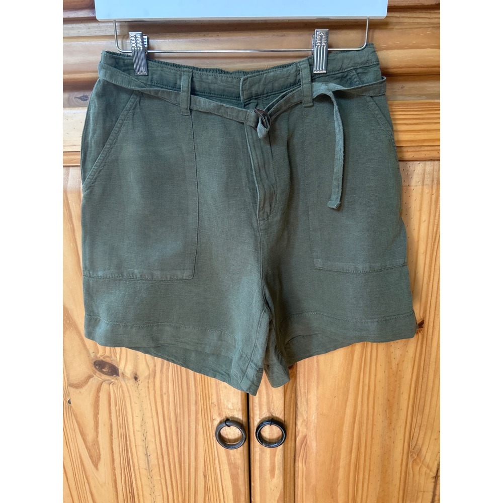 Sundry Women's Olive Green Linen Lyocell Blend Belted Patch Pocket Shorts 6 NWT